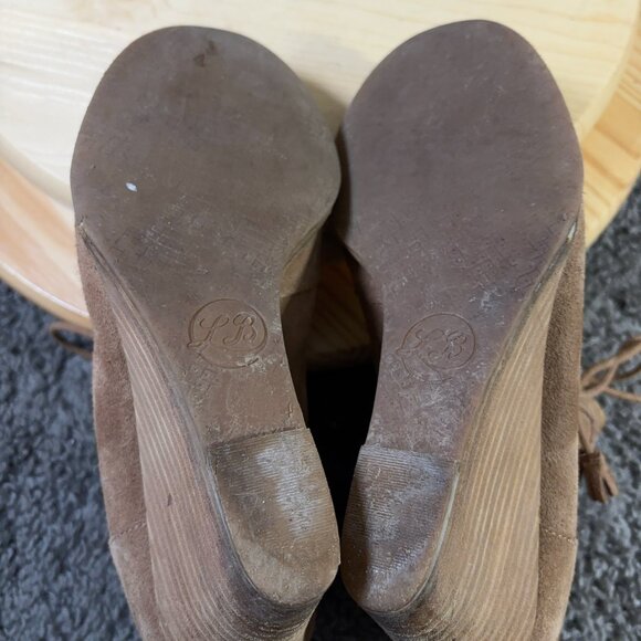 Lucky Brand Shoes Yaney Wedge Heel Ankle Boot Womens Size 9.5 Brown Lace Up Moc - Picture 9 of 12